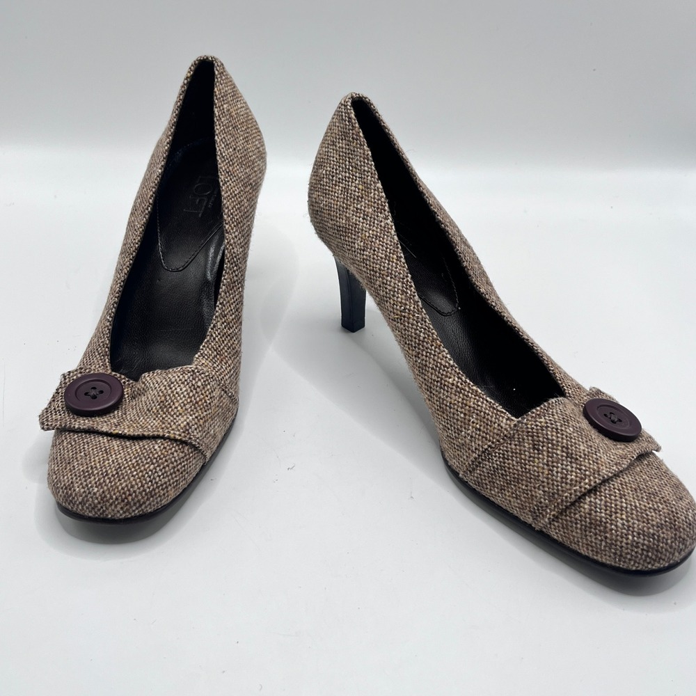Ann Taylor LOFT Brown Tweed Button Accent Stiletto Pumps Heels Womens 7M Brazil